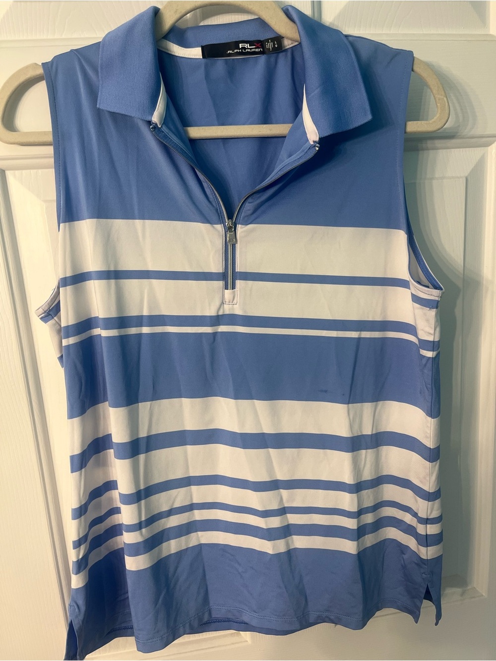 RLX Ralph Lauren Sleeveless Polo Tank Top - Powder Blue Stripe Golf Tennis Sz L